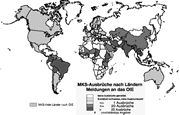 Weltkarte zur Verbreitung von MKS